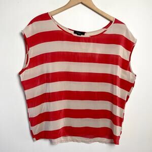 Striped Silk Tank Top Blouse Large Coral Beige Quiet‎ Luxury Parisian Capsule